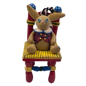 VTG Mary Engelbreit Bunny Ornament Fimo Modelling Clay On Chair Primary Colors